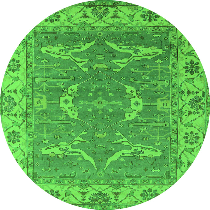 Round Machine Washable Oriental Green Industrial Area Rugs, wshurb1660grn