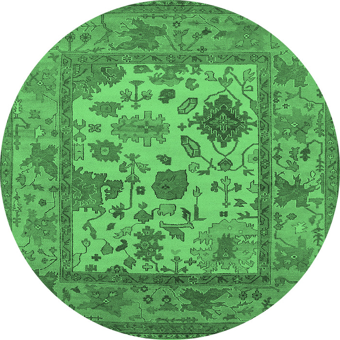 Round Machine Washable Oriental Emerald Green Industrial Area Rugs, wshurb1661emgrn