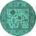 Round Oriental Turquoise Industrial Rug, urb1661turq