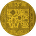 Round Machine Washable Oriental Yellow Industrial Rug, wshurb1661yw