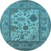 Round Machine Washable Oriental Light Blue Industrial Rug, wshurb1661lblu