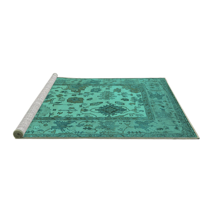 Sideview of Machine Washable Oriental Turquoise Industrial Area Rugs, wshurb1661turq