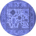 Round Machine Washable Oriental Blue Industrial Rug, wshurb1661blu