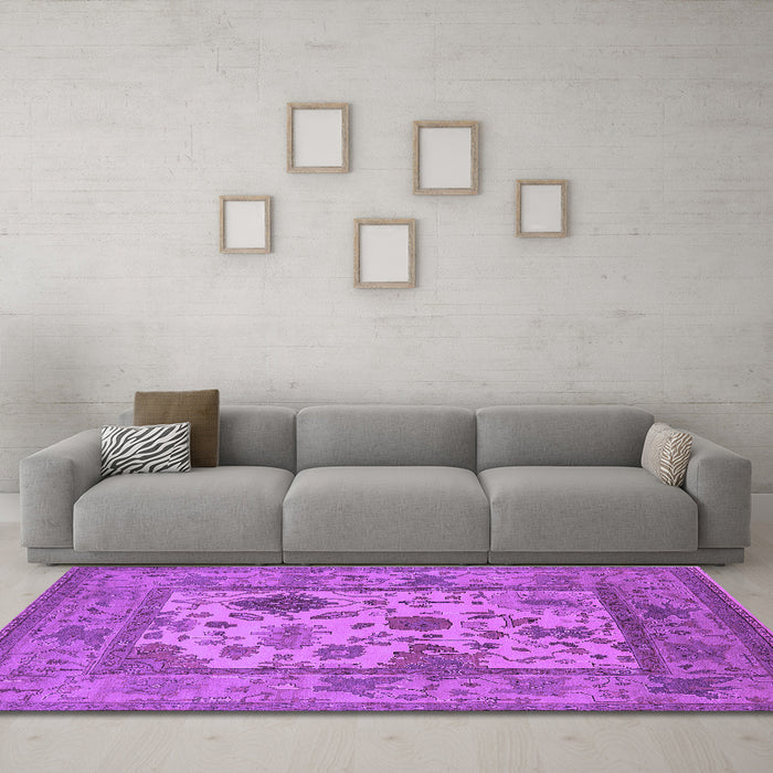 Machine Washable Oriental Purple Industrial Area Rugs in a Living Room, wshurb1661pur