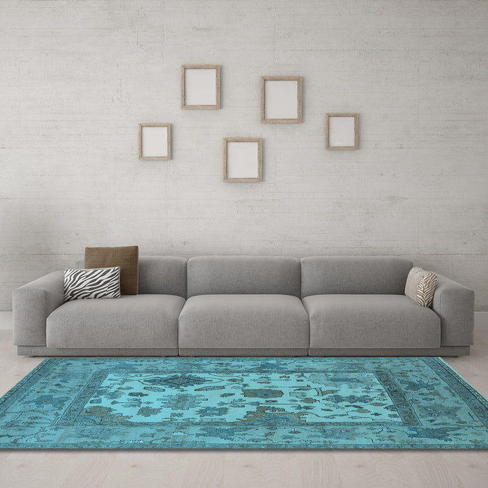 Machine Washable Oriental Light Blue Industrial Rug in a Living Room, wshurb1661lblu
