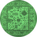 Round Oriental Emerald Green Industrial Rug, urb1661emgrn