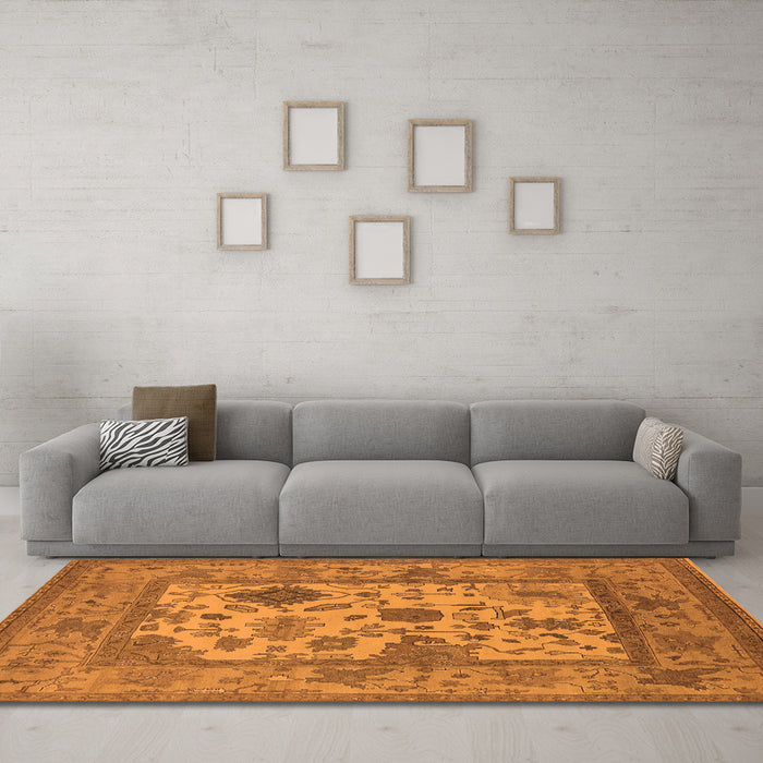 Machine Washable Oriental Orange Industrial Area Rugs in a Living Room, wshurb1661org