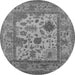 Round Machine Washable Oriental Gray Industrial Rug, wshurb1661gry