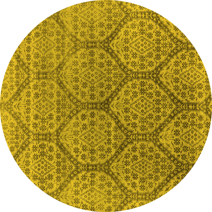 Round Machine Washable Oriental Yellow Industrial Rug, wshurb1662yw