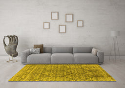Machine Washable Oriental Yellow Industrial Rug in a Living Room, wshurb1662yw