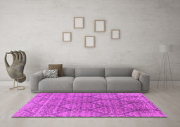 Machine Washable Oriental Pink Industrial Rug in a Living Room, wshurb1662pnk
