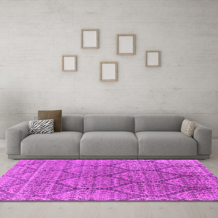 Machine Washable Oriental Pink Industrial Rug in a Living Room, wshurb1662pnk