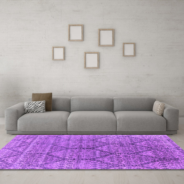 Machine Washable Oriental Purple Industrial Area Rugs in a Living Room, wshurb1662pur