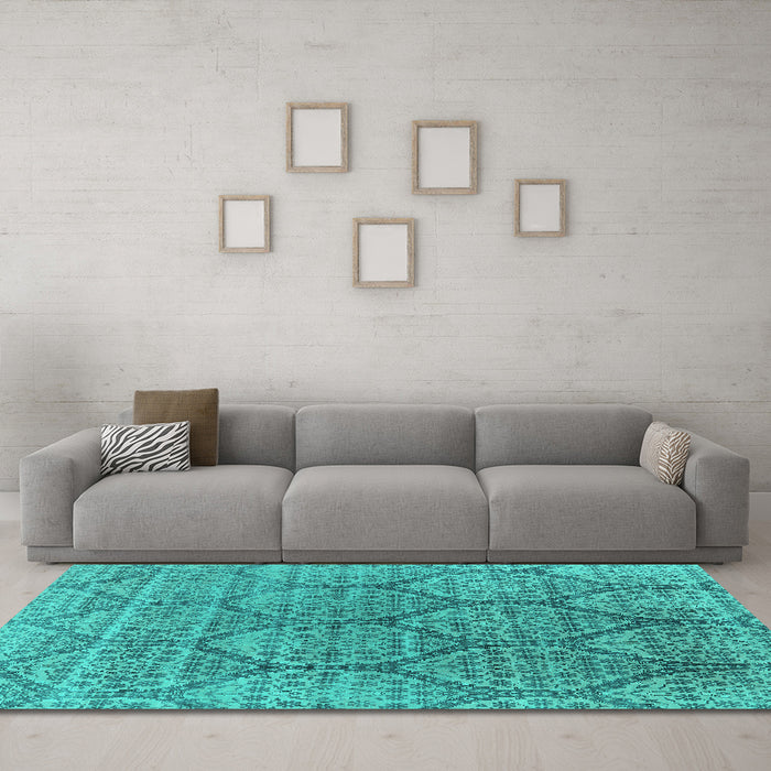 Machine Washable Oriental Turquoise Industrial Area Rugs in a Living Room,, wshurb1662turq