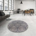 Round Mid-Century Modern Silver Pink Oriental Rug in a Office, urb1662