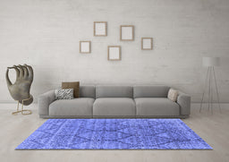 Machine Washable Oriental Blue Industrial Rug in a Living Room, wshurb1662blu