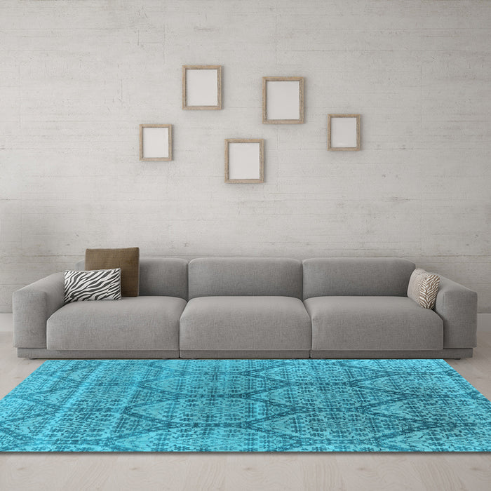 Machine Washable Oriental Light Blue Industrial Rug in a Living Room, wshurb1662lblu