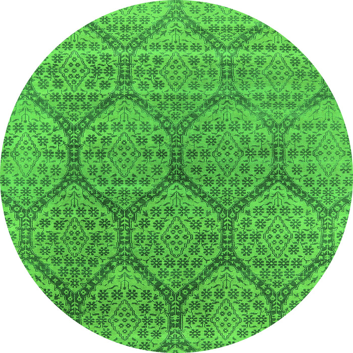 Round Oriental Green Industrial Rug, urb1662grn