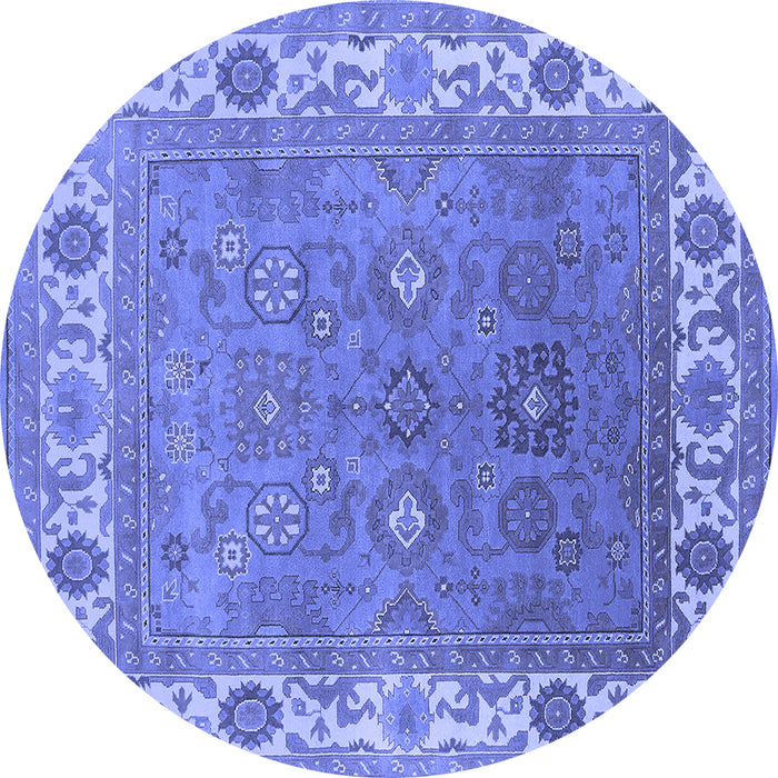 Round Machine Washable Oriental Blue Industrial Rug, wshurb1663blu