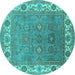 Round Machine Washable Oriental Turquoise Industrial Area Rugs, wshurb1663turq