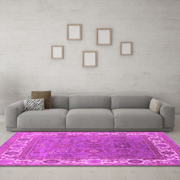 Machine Washable Oriental Pink Industrial Rug in a Living Room, wshurb1663pnk