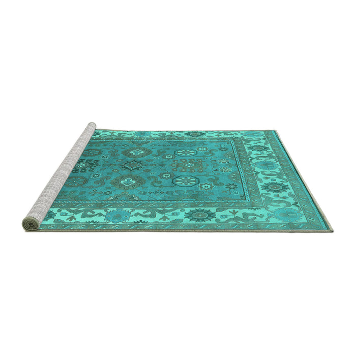 Sideview of Machine Washable Oriental Turquoise Industrial Area Rugs, wshurb1663turq
