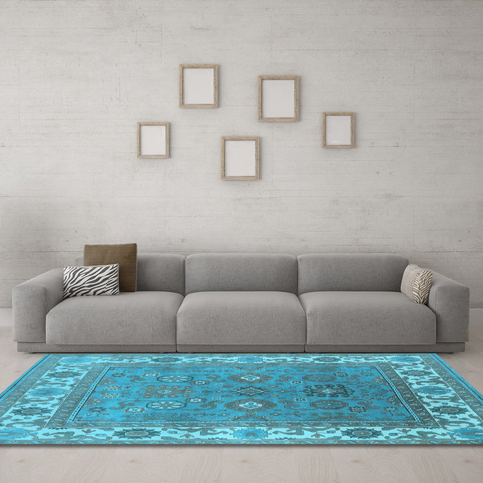 Machine Washable Oriental Light Blue Industrial Rug in a Living Room, wshurb1663lblu