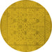 Round Oriental Yellow Industrial Rug, urb1664yw