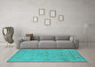 Machine Washable Oriental Turquoise Industrial Area Rugs in a Living Room,, wshurb1664turq