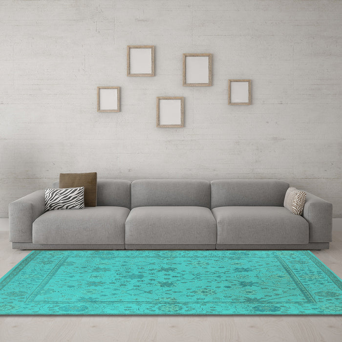 Machine Washable Oriental Turquoise Industrial Area Rugs in a Living Room,, wshurb1664turq