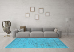 Machine Washable Oriental Light Blue Industrial Rug in a Living Room, wshurb1664lblu