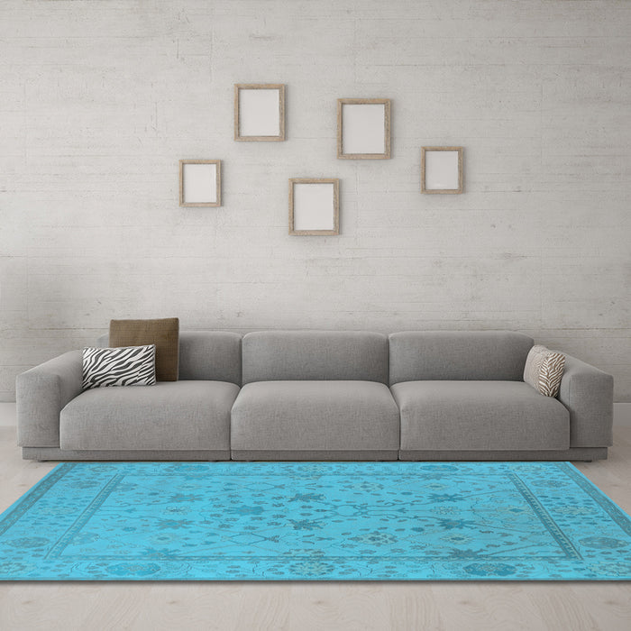 Machine Washable Oriental Light Blue Industrial Rug in a Living Room, wshurb1664lblu