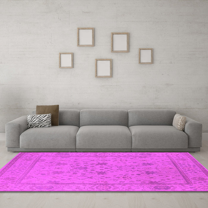 Machine Washable Oriental Pink Industrial Rug in a Living Room, wshurb1664pnk