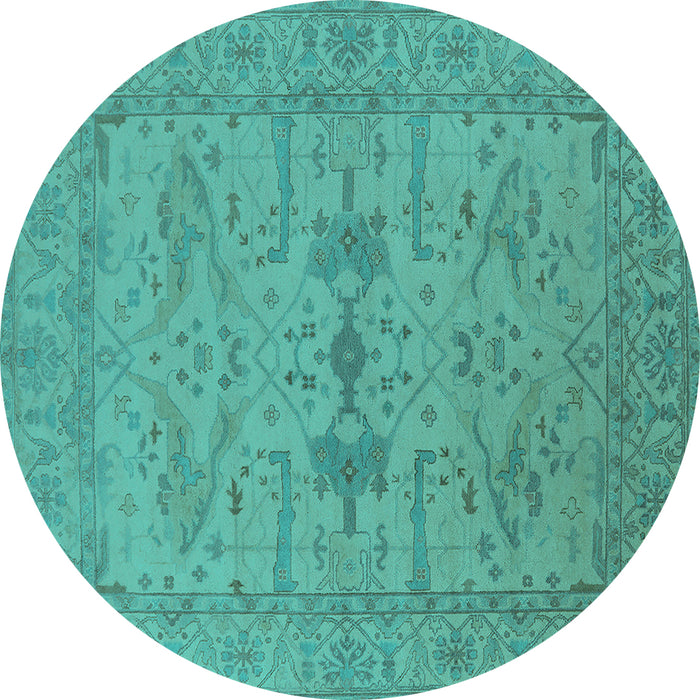 Round Oriental Turquoise Industrial Rug, urb1665turq
