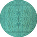 Round Machine Washable Oriental Turquoise Industrial Area Rugs, wshurb1665turq