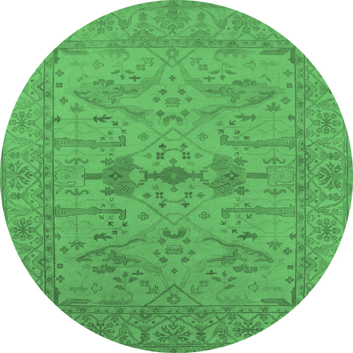 Round Machine Washable Oriental Emerald Green Industrial Area Rugs, wshurb1665emgrn