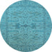 Round Machine Washable Oriental Light Blue Industrial Rug, wshurb1665lblu