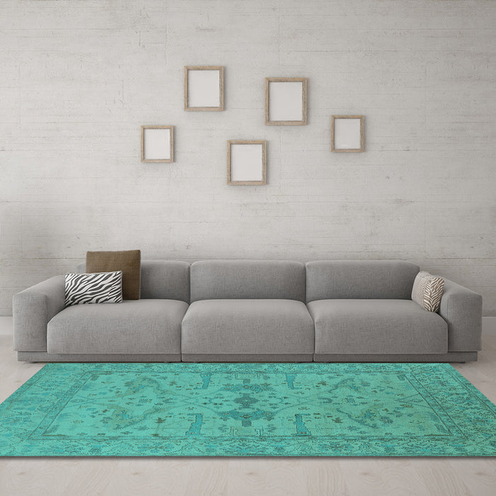 Machine Washable Oriental Turquoise Industrial Area Rugs in a Living Room,, wshurb1665turq