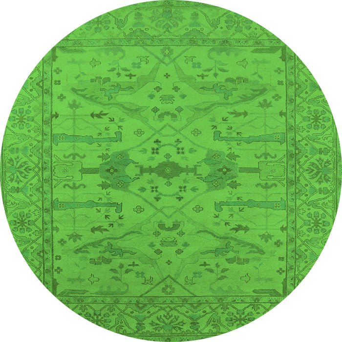 Round Oriental Green Industrial Rug, urb1665grn