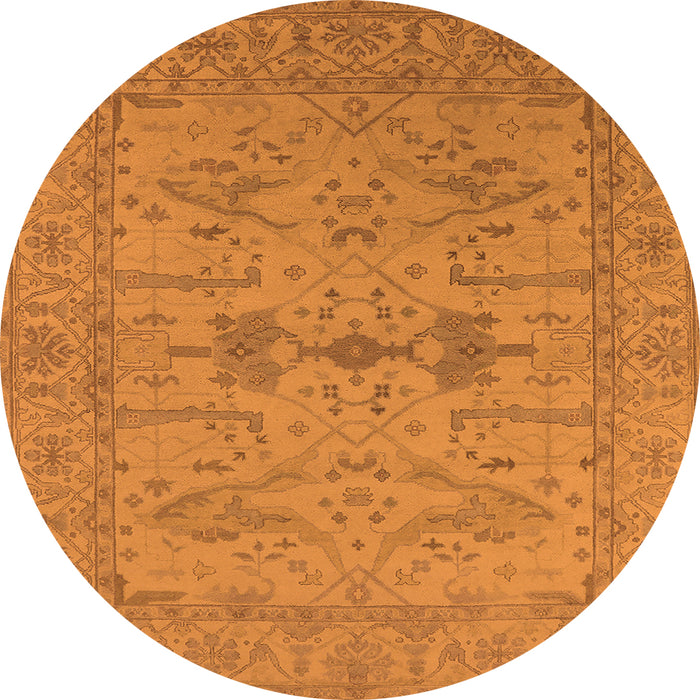 Round Machine Washable Oriental Orange Industrial Area Rugs, wshurb1665org