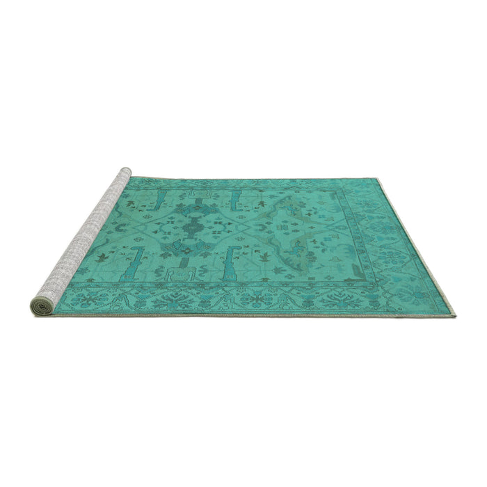 Sideview of Machine Washable Oriental Turquoise Industrial Area Rugs, wshurb1665turq
