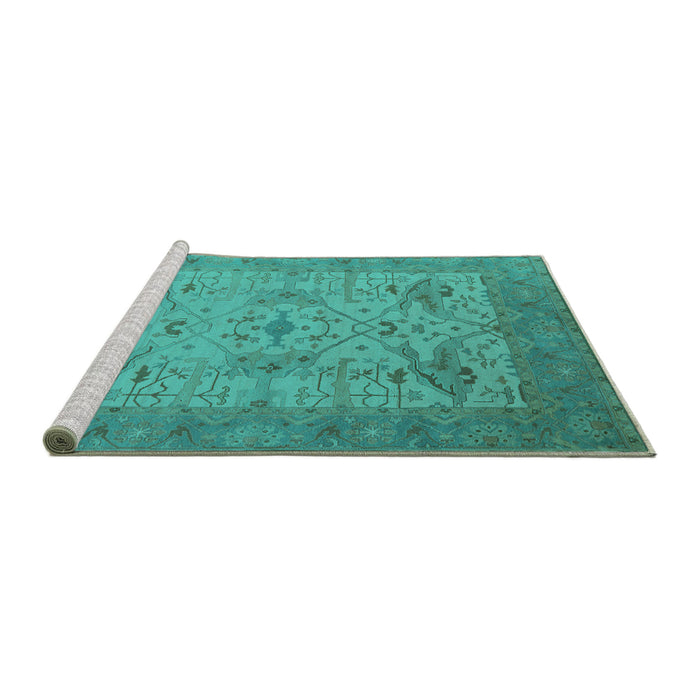 Sideview of Machine Washable Oriental Turquoise Industrial Area Rugs, wshurb1666turq