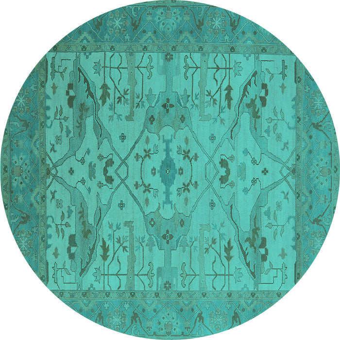 Round Machine Washable Oriental Turquoise Industrial Area Rugs, wshurb1666turq