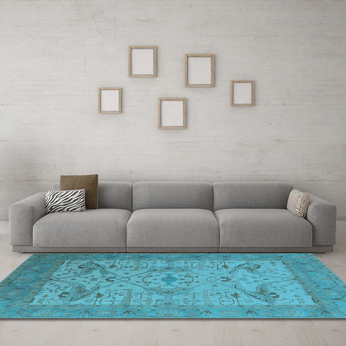 Machine Washable Oriental Light Blue Industrial Rug in a Living Room, wshurb1666lblu
