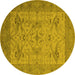 Round Oriental Yellow Industrial Rug, urb1666yw