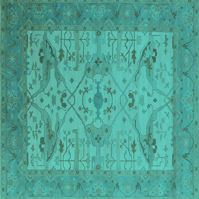 Square Machine Washable Oriental Turquoise Industrial Area Rugs, wshurb1666turq