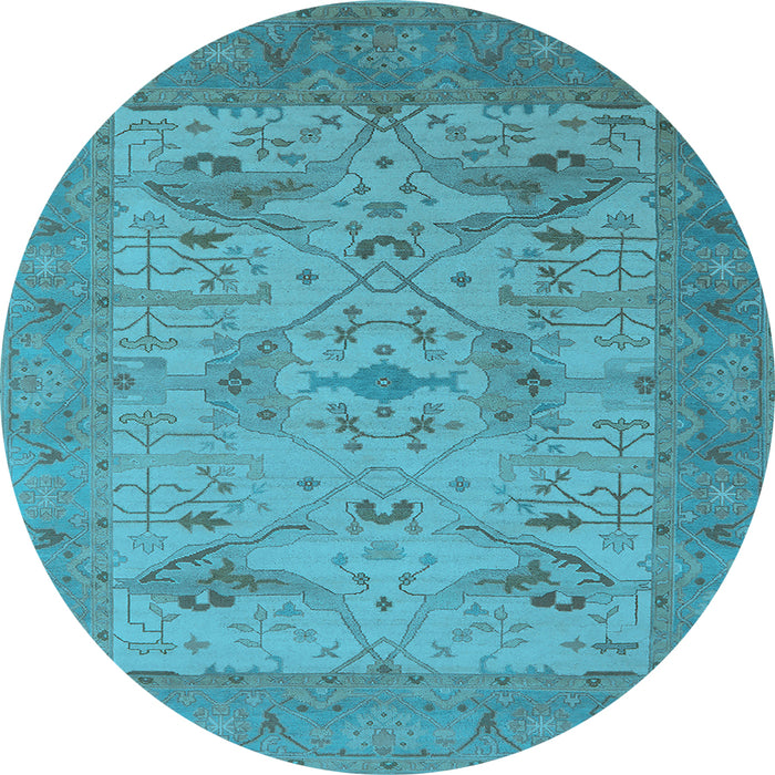 Round Machine Washable Oriental Light Blue Industrial Rug, wshurb1666lblu
