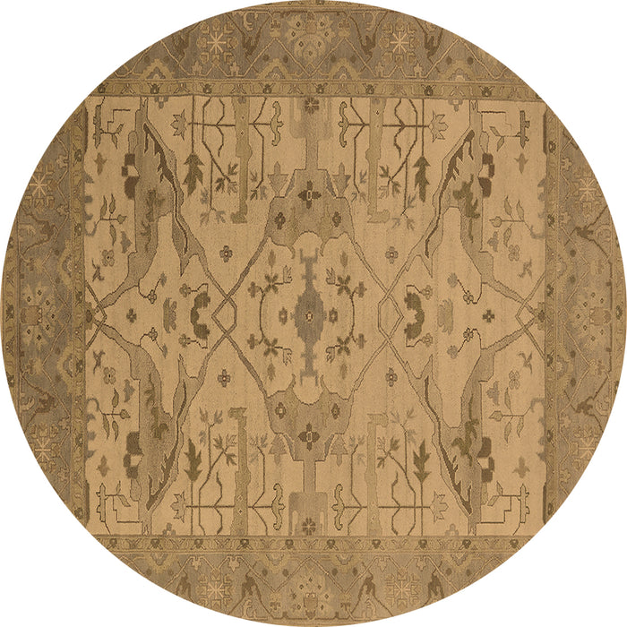 Round Machine Washable Oriental Brown Industrial Rug, wshurb1666brn