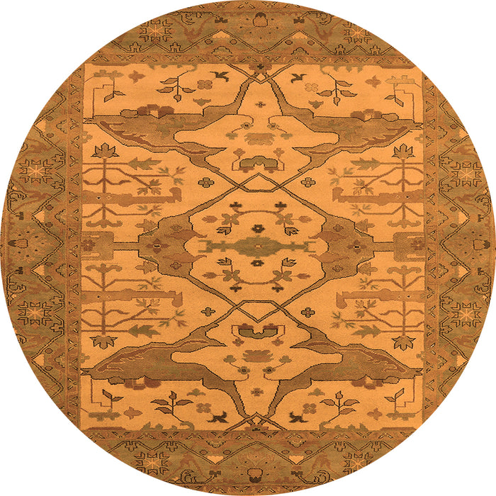 Round Machine Washable Oriental Orange Industrial Area Rugs, wshurb1667org