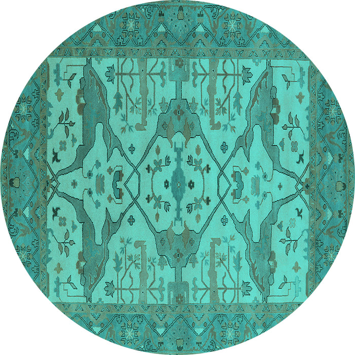 Round Machine Washable Oriental Turquoise Industrial Area Rugs, wshurb1667turq